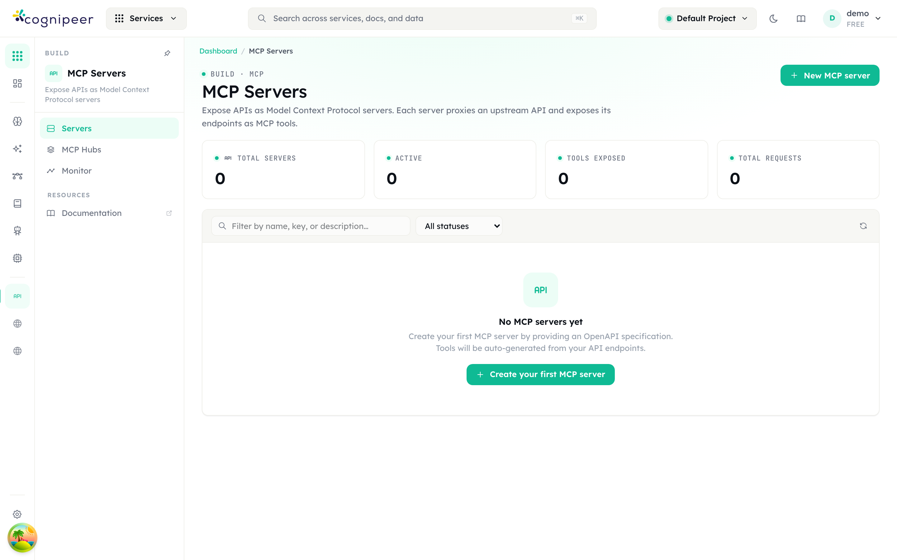 The MCP Servers screen