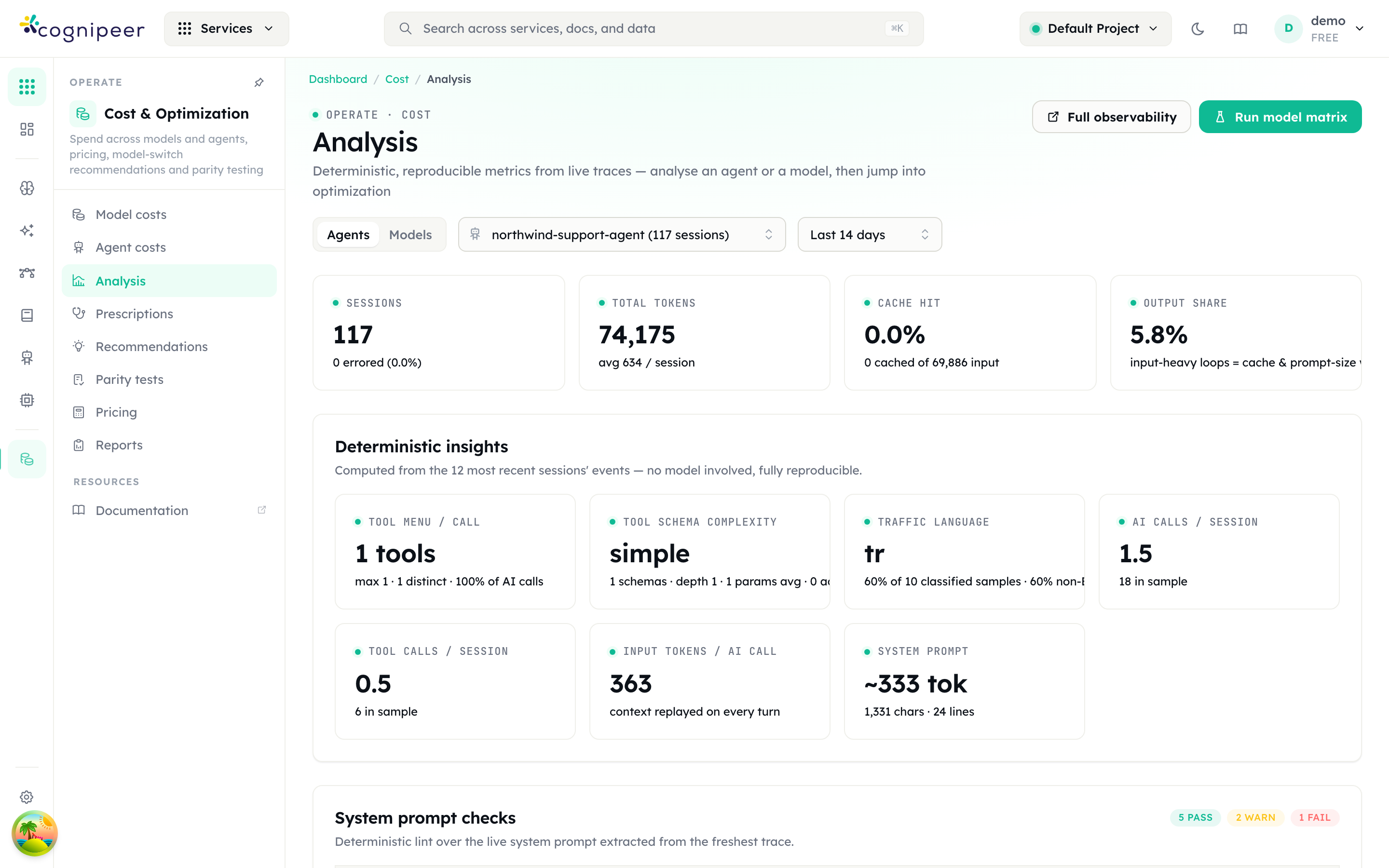 Cost Analysis — deterministic insights